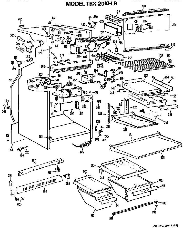 Cabinet Parts Diagram and Parts List for TBX20KHB  General Electric Refrigerator