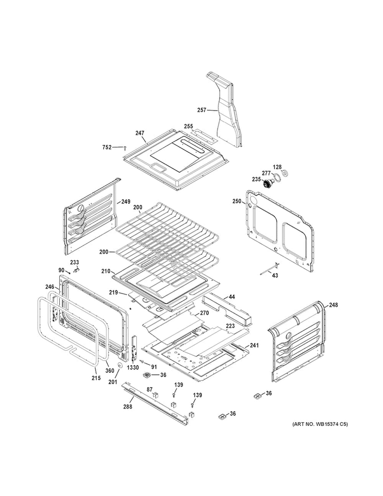 Lower Oven Diagram and Parts List for JGB850SEF3SS  General Electric Range