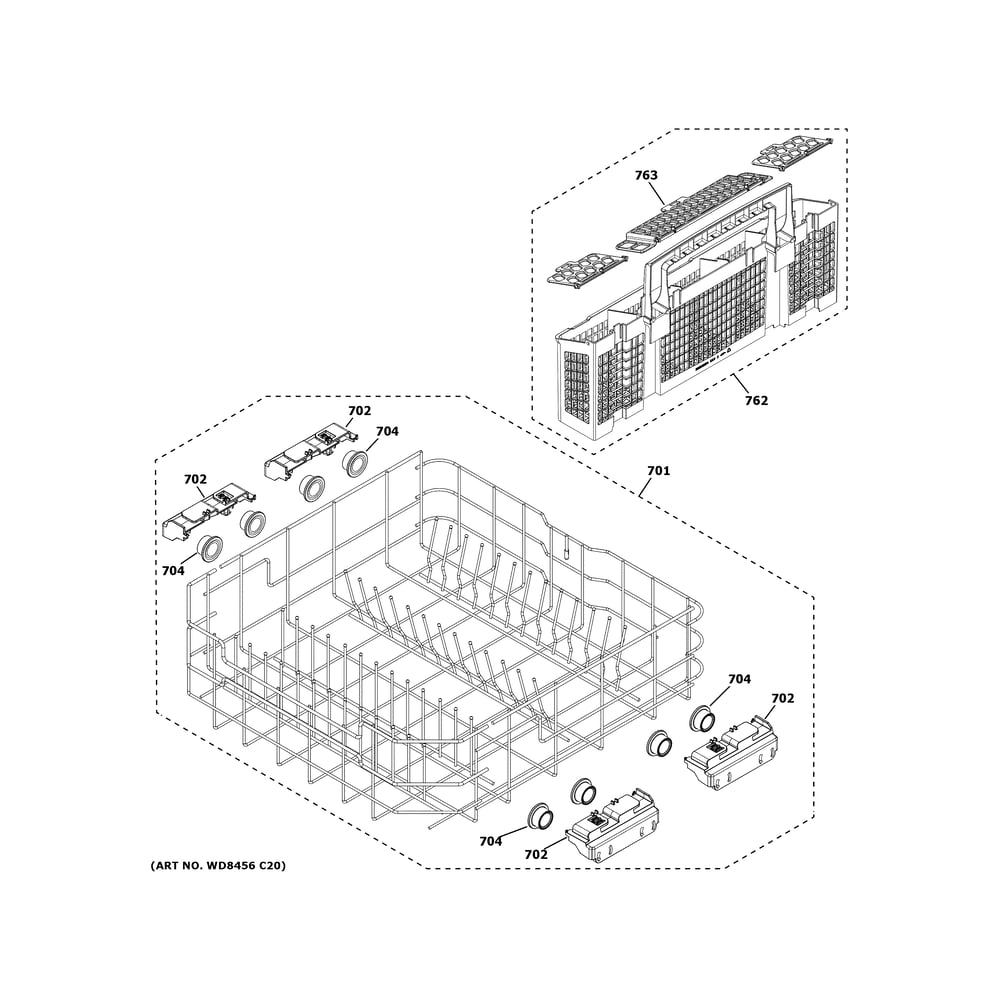 Lower Rack Assembly Diagram and Parts List for GDT585HYY0FS  General Electric Dishwasher