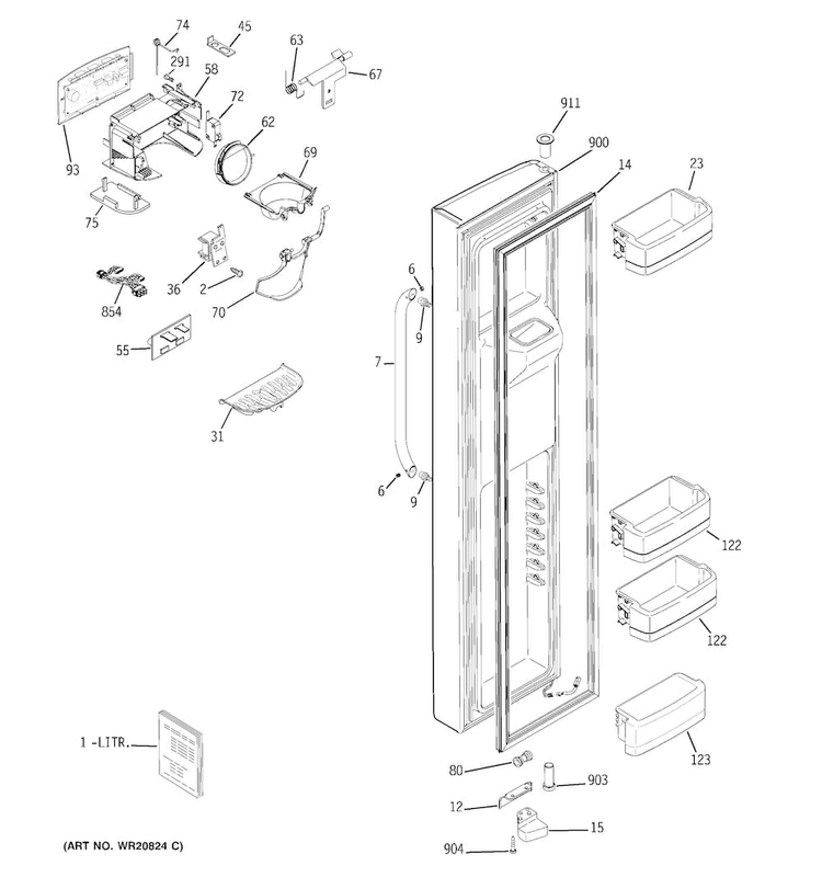 Freezer Door Diagram and Parts List for GSHS6HGDECSS  General Electric Refrigerator