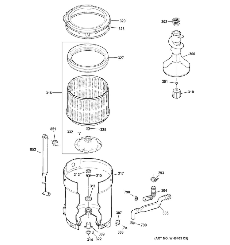 Tub, Basket & Agitator Diagram and Parts List for HSWP1000M4WW  Hotpoint Washer