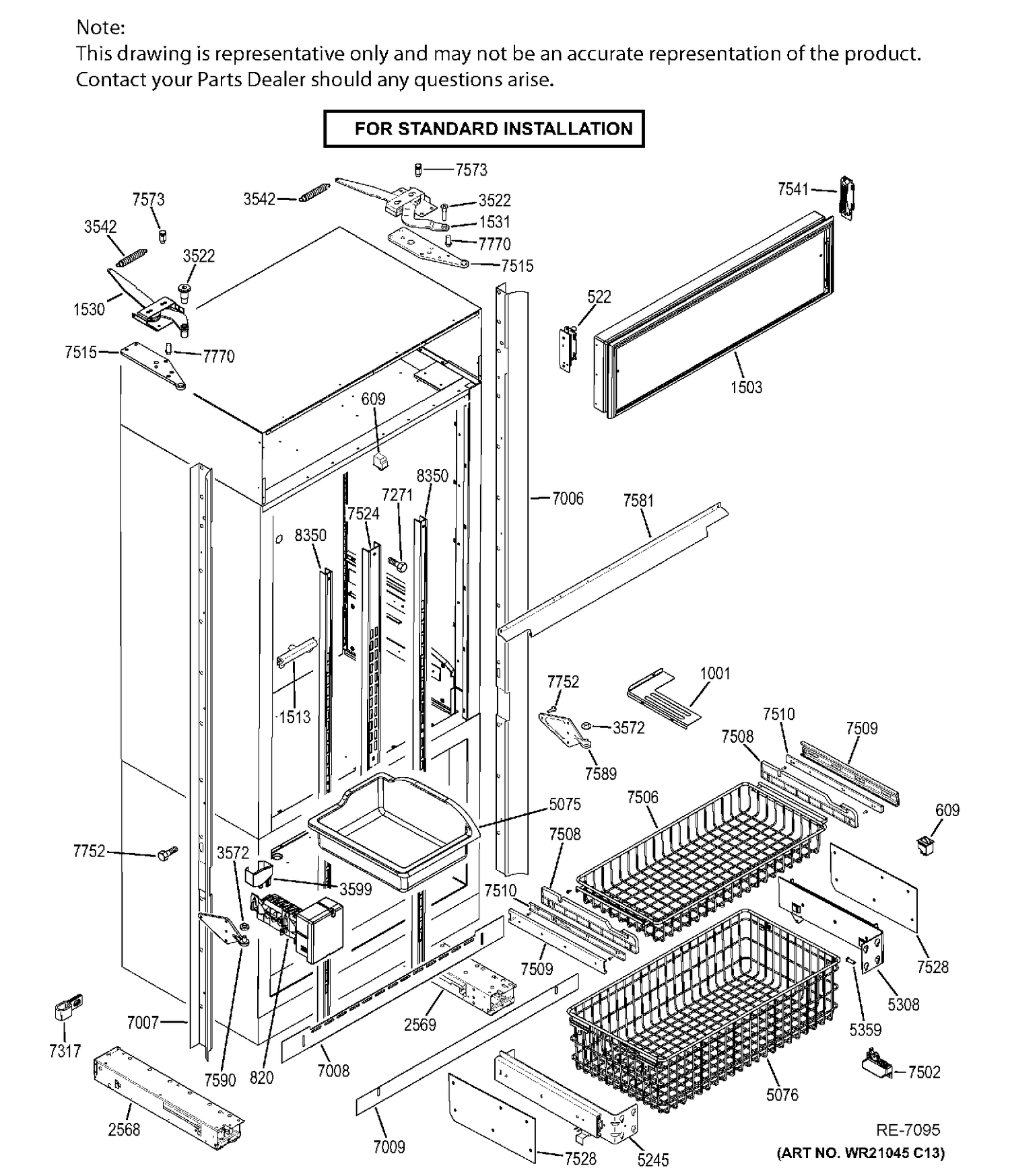 CABINET STANDARD Diagram and Parts List for ZIP360NHB  General Electric Refrigerator
