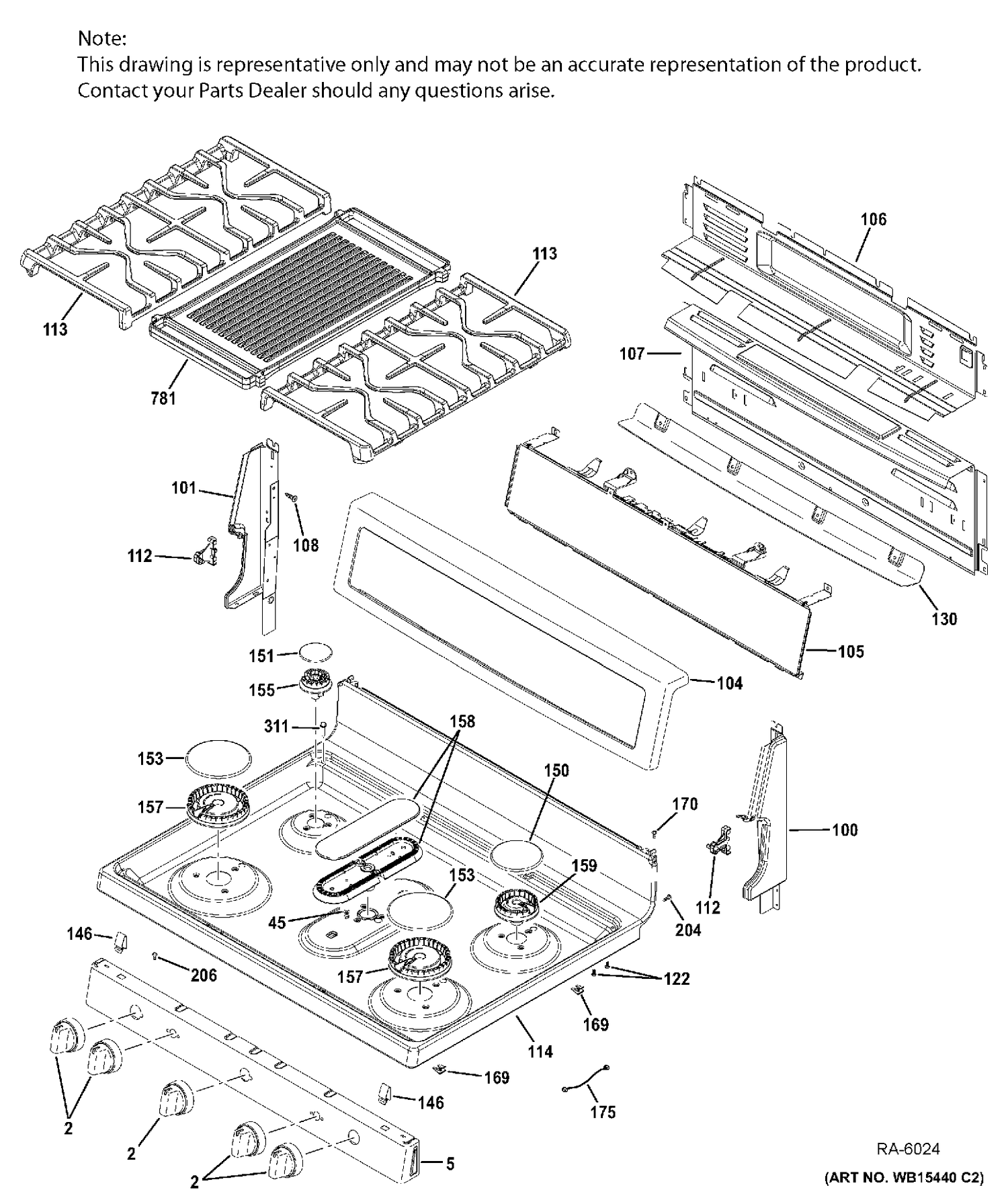 CONTROL PANEL & COOKTOP Diagram and Parts List for PCGB911DEJ3WW  General Electric Range
