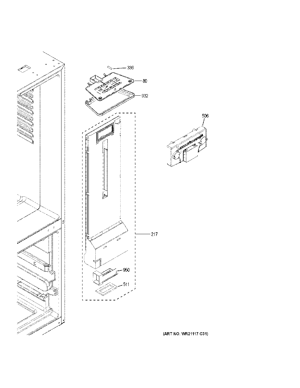 Fresh Food Section Diagram and Parts List for GBE21DSKBRSS  General Electric Refrigerator