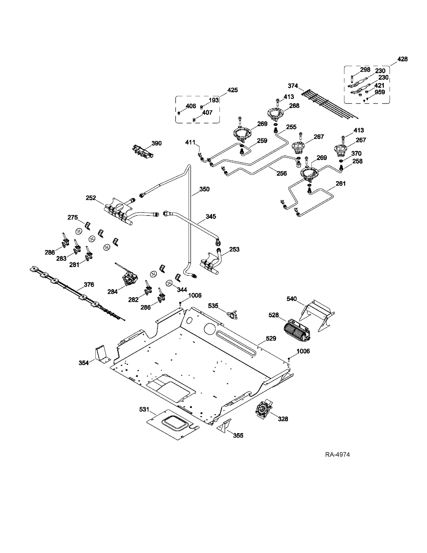 GAS & BURNER PARTS Diagram and Parts List for P2S975SER2SS  General Electric Range