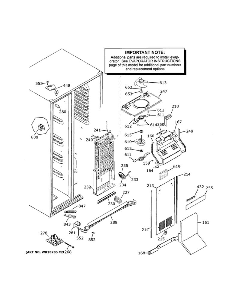 Freezer Section Diagram and Parts List for GSS25IGNPHWW  General Electric Refrigerator