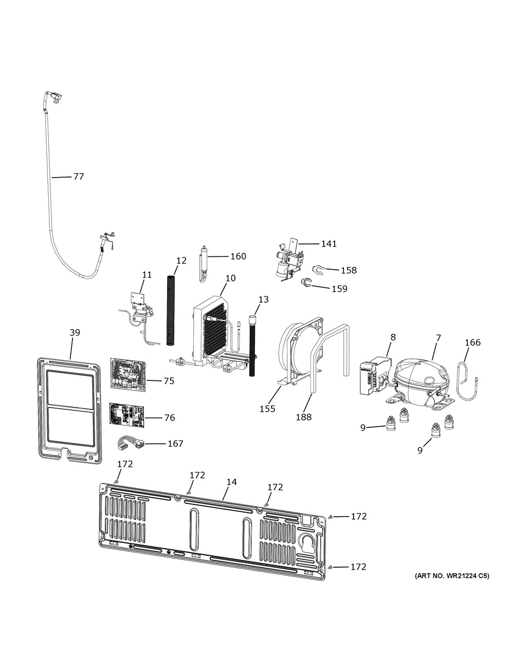 Machine Compartment Diagram and Parts List for PGE29BYTBFS  General Electric Refrigerator