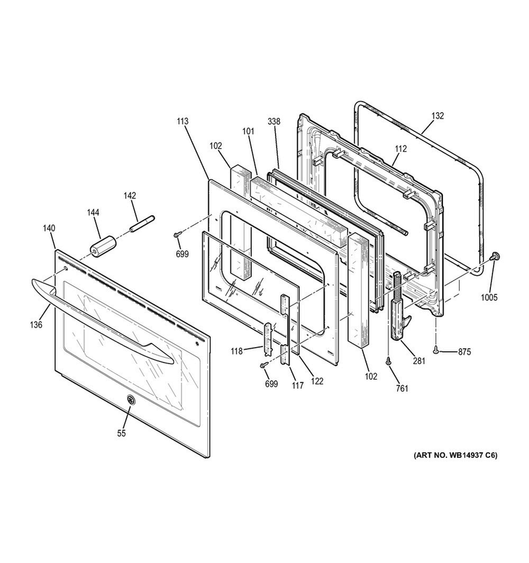 Door Diagram and Parts List for JS250RF1SS  General Electric Range