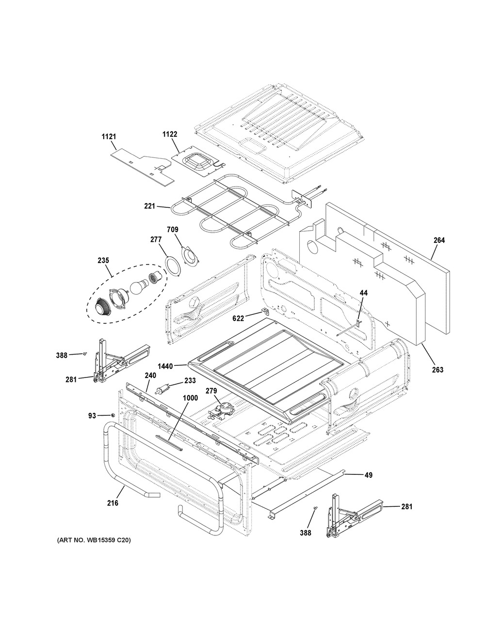 Upper Oven Diagram and Parts List for PGS960EEL3ES  General Electric Range