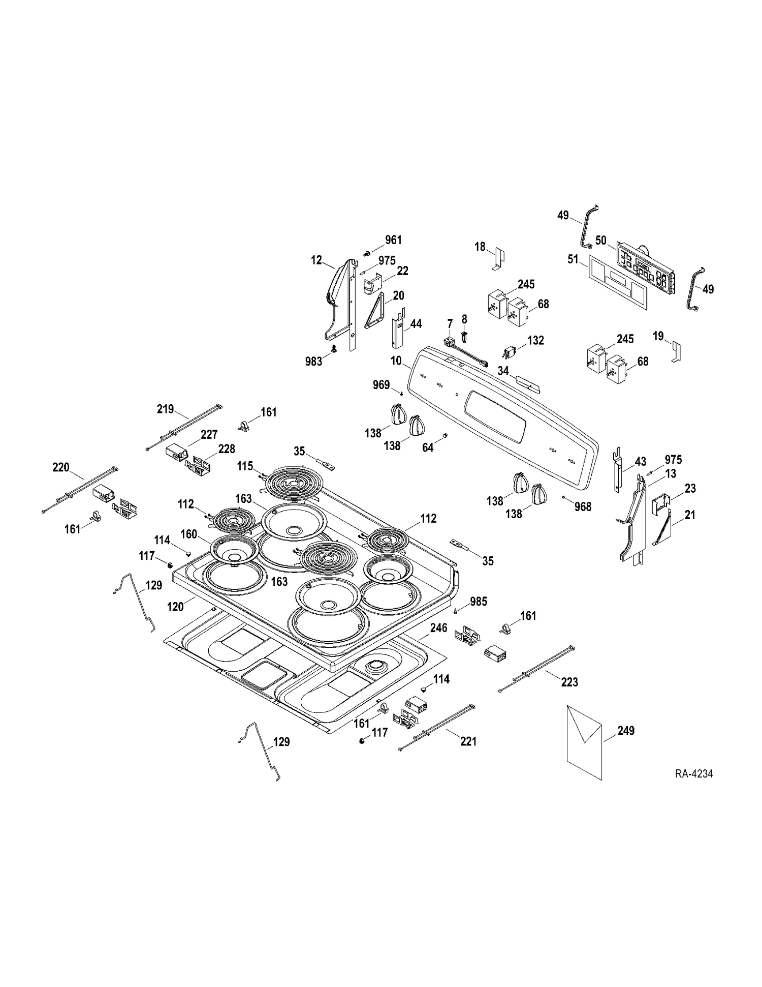 CONTROL PANEL-COOKTOP Diagram and Parts List for JCBP270DT1WW  General Electric Range