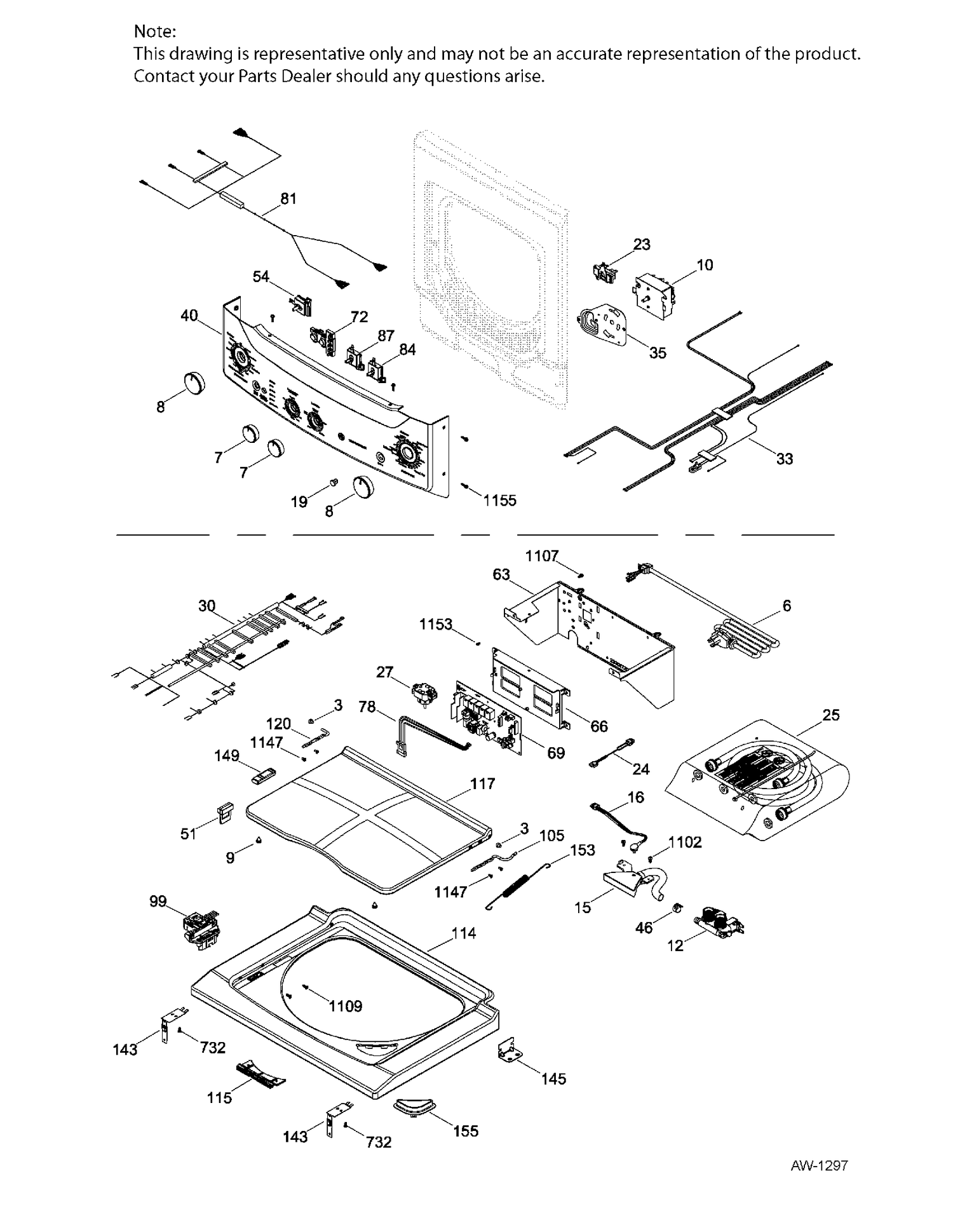 LID & CONTROLS Diagram and Parts List for GUD37ESMJ1DG  General Electric Washer