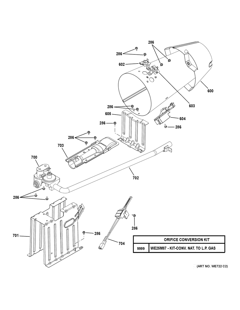 Gas Valve And Burner Assembly Diagram and Parts List for GFD55GSPR3RS  General Electric Washer