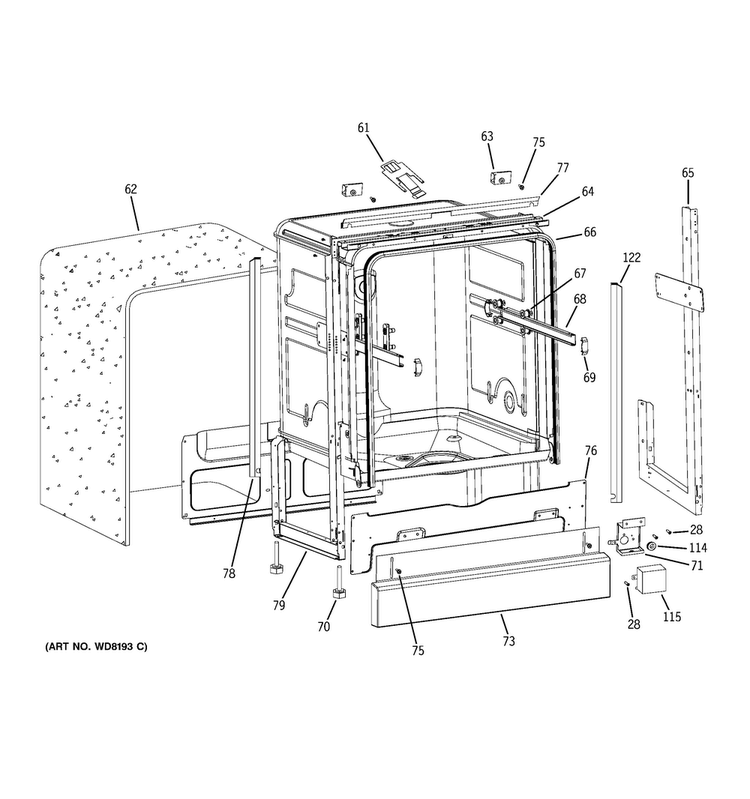 Body Parts Diagram and Parts List for GLDA690M00SS  General Electric Dishwasher