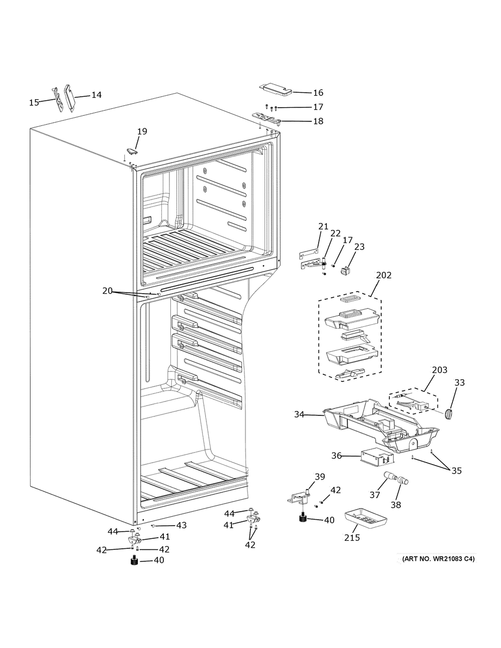 Fresh Food Section Diagram and Parts List for GIE21GSHHSS  General Electric Refrigerator
