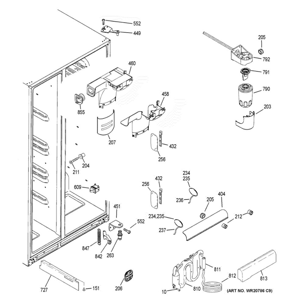 Fresh Food Section Diagram and Parts List for PSE25KGHGHWW  General Electric Refrigerator
