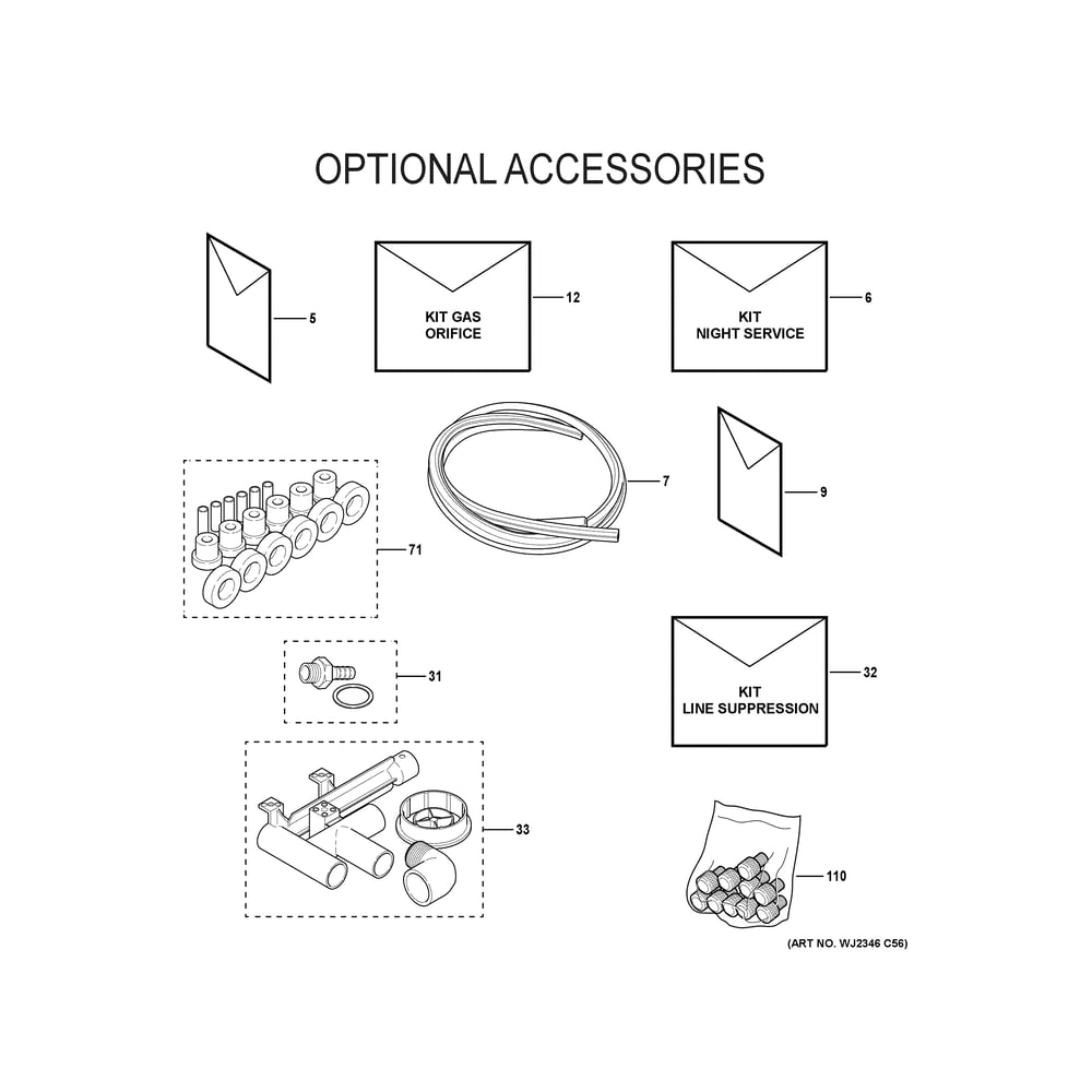 Optional Accessories Diagram and Parts List for NF98U070M3B02  General Electric Furnace