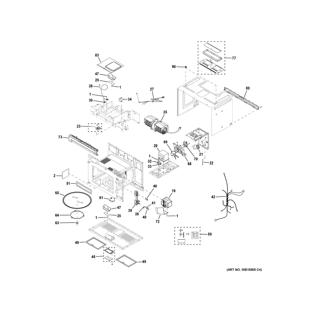 Oven Cavity Parts Diagram and Parts List for HVMB14S4W1WW  General Electric Range Hood