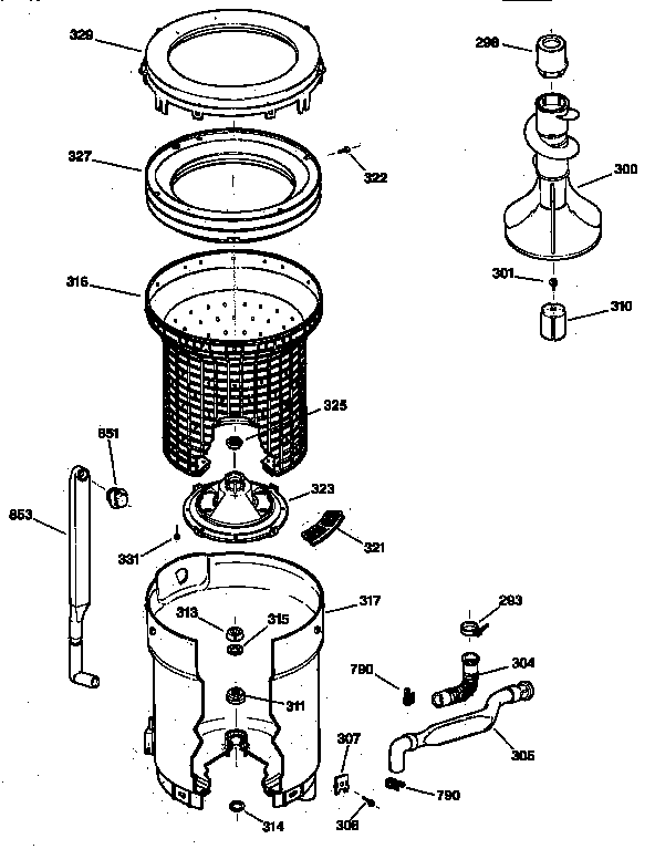 Tub, Basket & Agitator Diagram and Parts List for WCSR411078AA  General Electric Washer