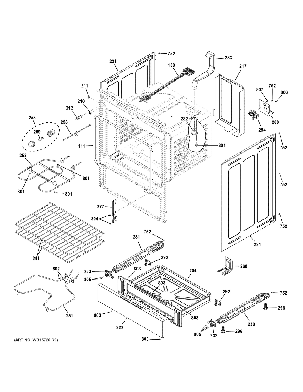 Body Parts Diagram and Parts List for GRF400PV1WW  General Electric Range