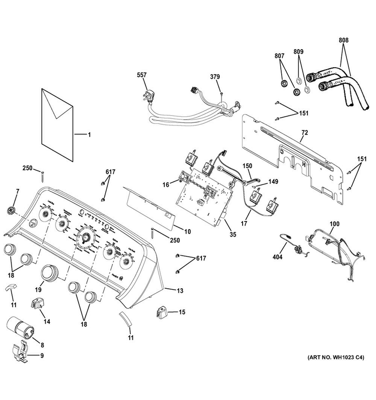 Controls & Backsplash Diagram and Parts List for GTW490ACJ1WS  General Electric Washer