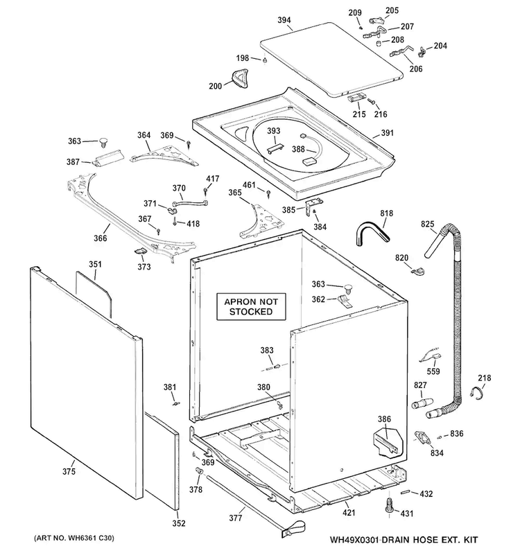 Cabinet, Cover & Front Panel Diagram and Parts List for WNRD2050G3WC  General Electric Washer