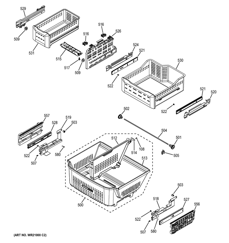 Freezer Shelves Diagram and Parts List for PFE29PSDDSS  General Electric Refrigerator