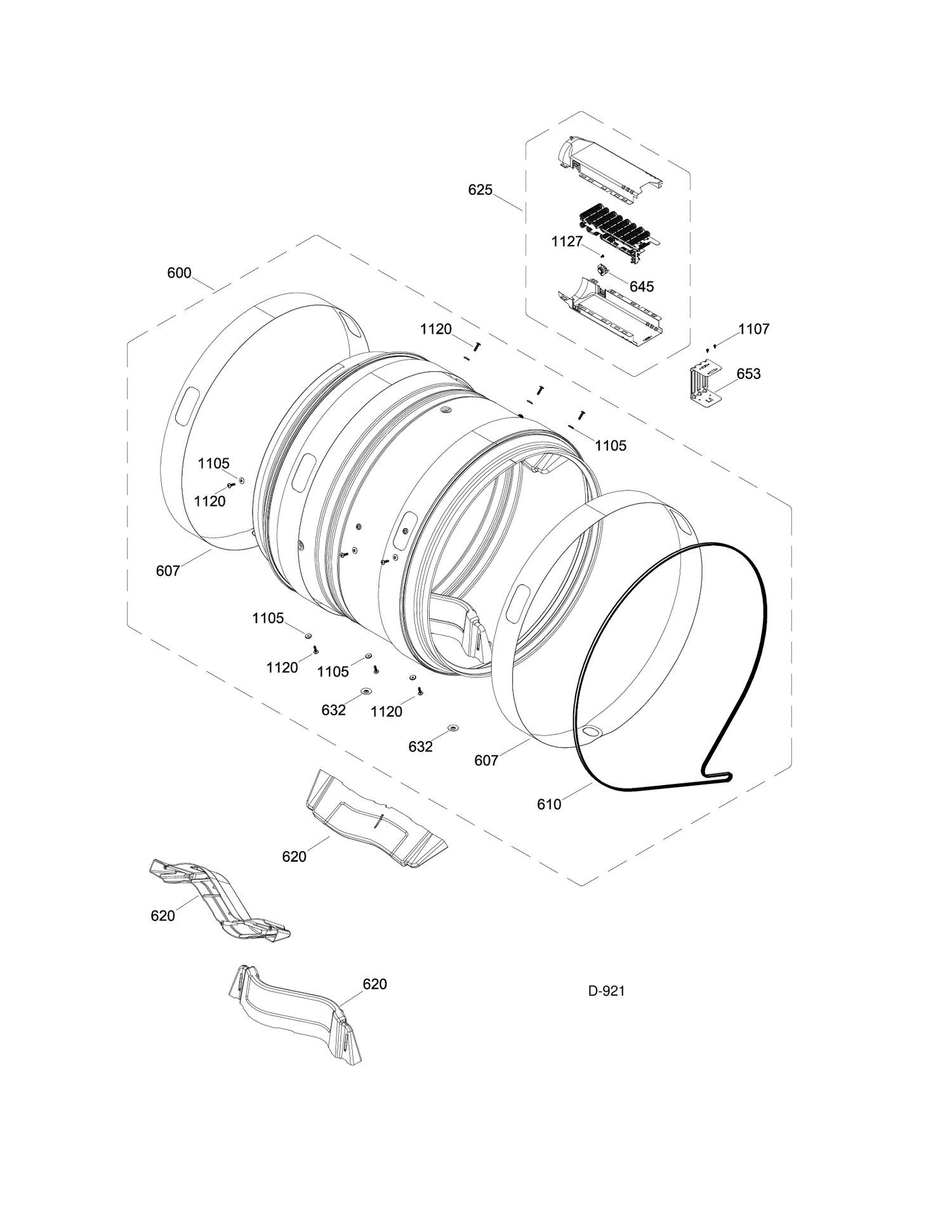 DRUM ASM Diagram and Parts List for GTMS855ED0MC  General Electric Dryer