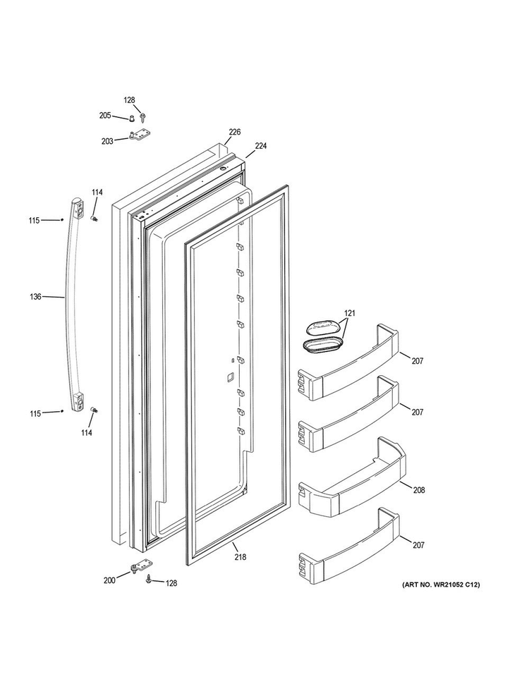 Fresh Food Door Diagram and Parts List for PSB48YSKBSS  General Electric Refrigerator