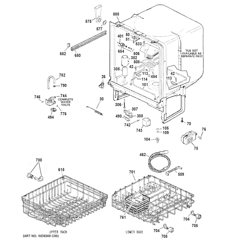 Body Parts Diagram and Parts List for GSM2200V50WW  General Electric Dishwasher