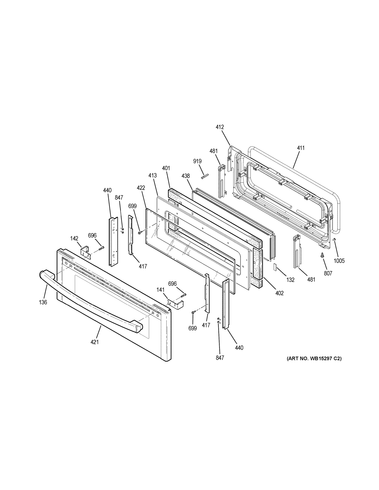 UPPER DOOR Diagram and Parts List for PS960BL1TS  General Electric Range