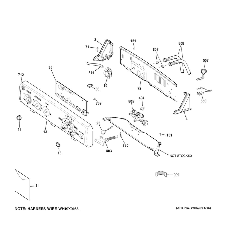 Controls & Backsplash Diagram and Parts List for GCWN4950D2WS  General Electric Washer