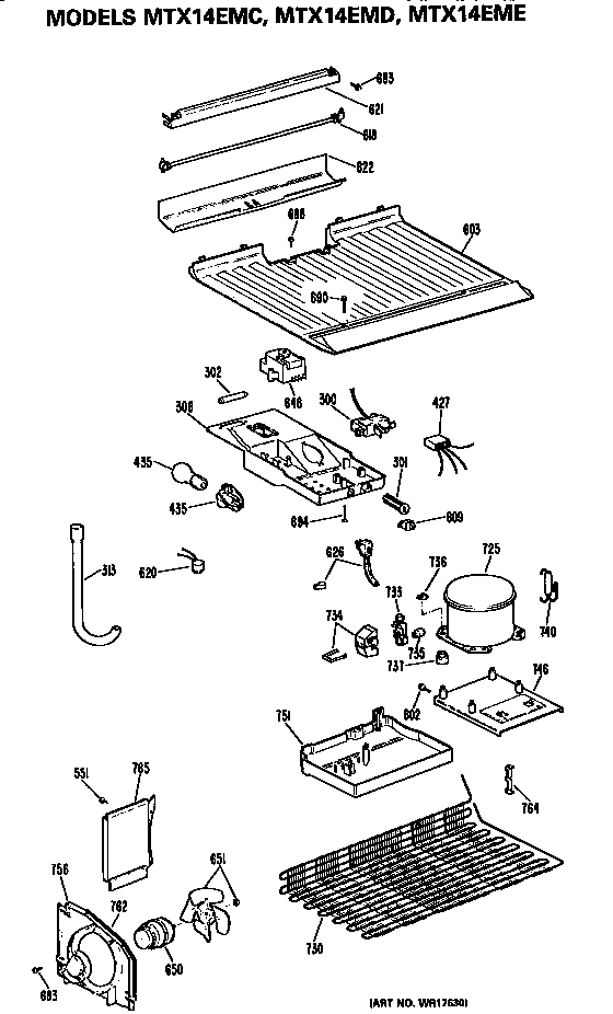 Unit Diagram and Parts List for MTX14EMERWH  General Electric Refrigerator