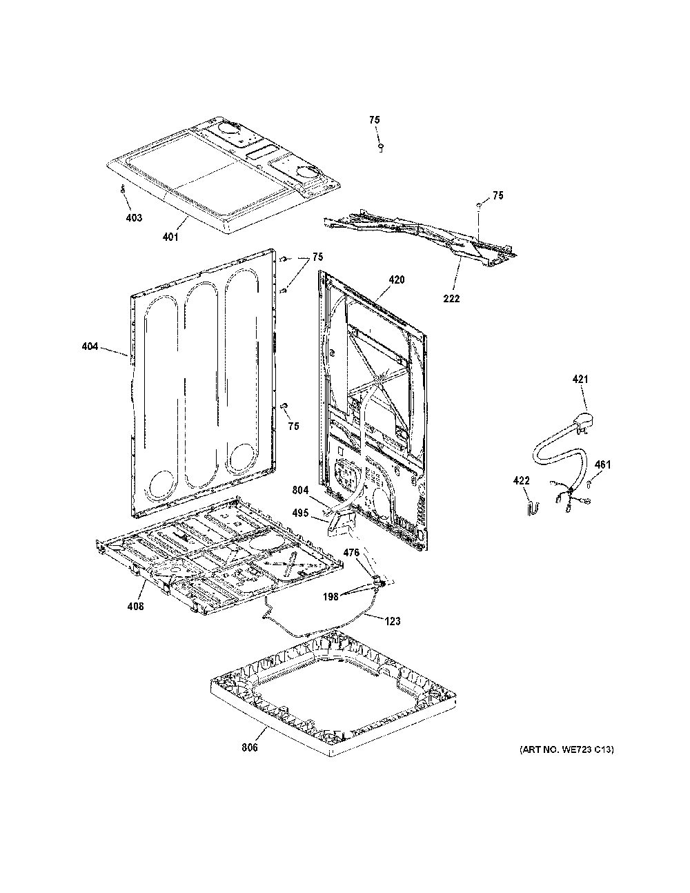 Cabinet And Top Panel Diagram and Parts List for GTD75GCPL1DG  General Electric Dryer