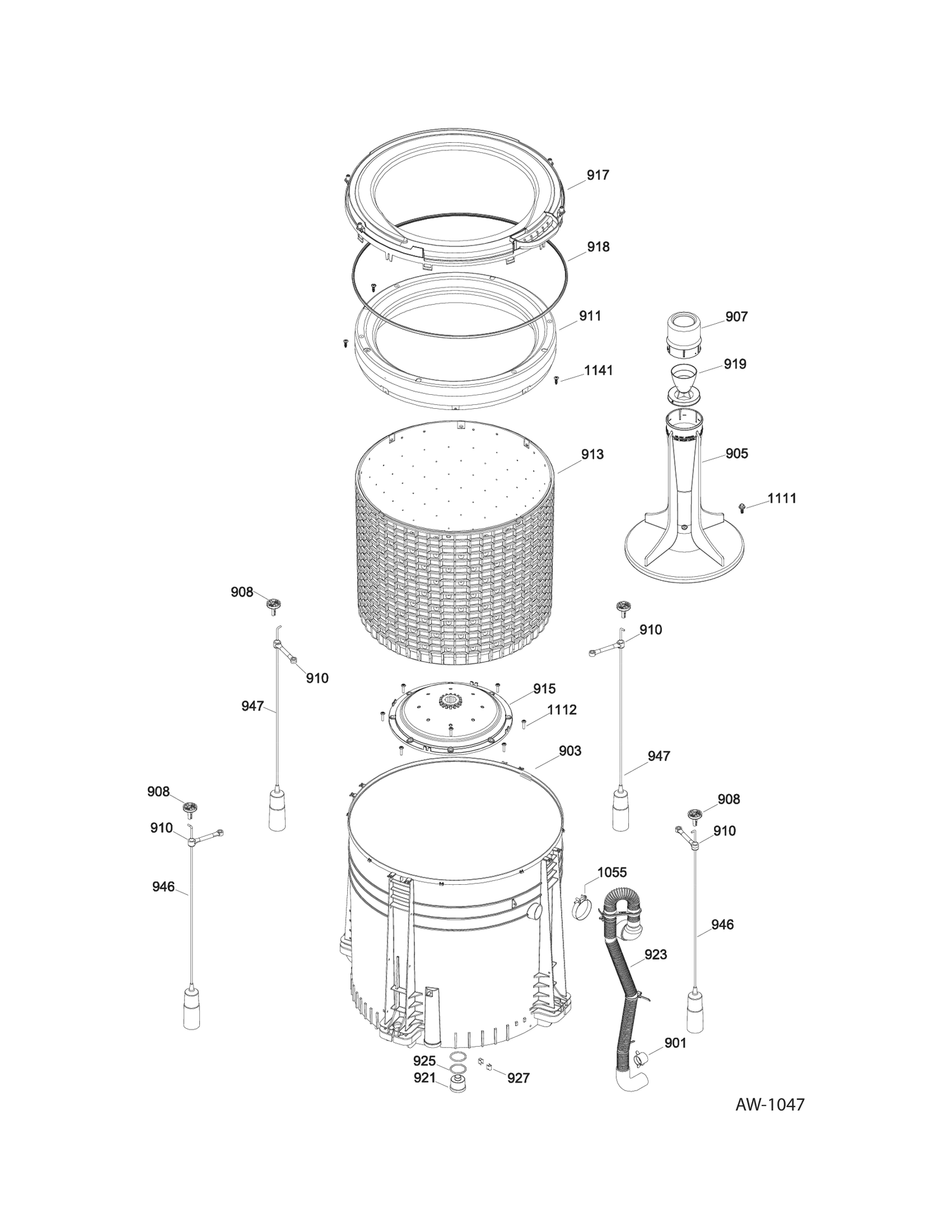 TUB WASHER Diagram and Parts List for GUAP270EM1WW  General Electric Washer