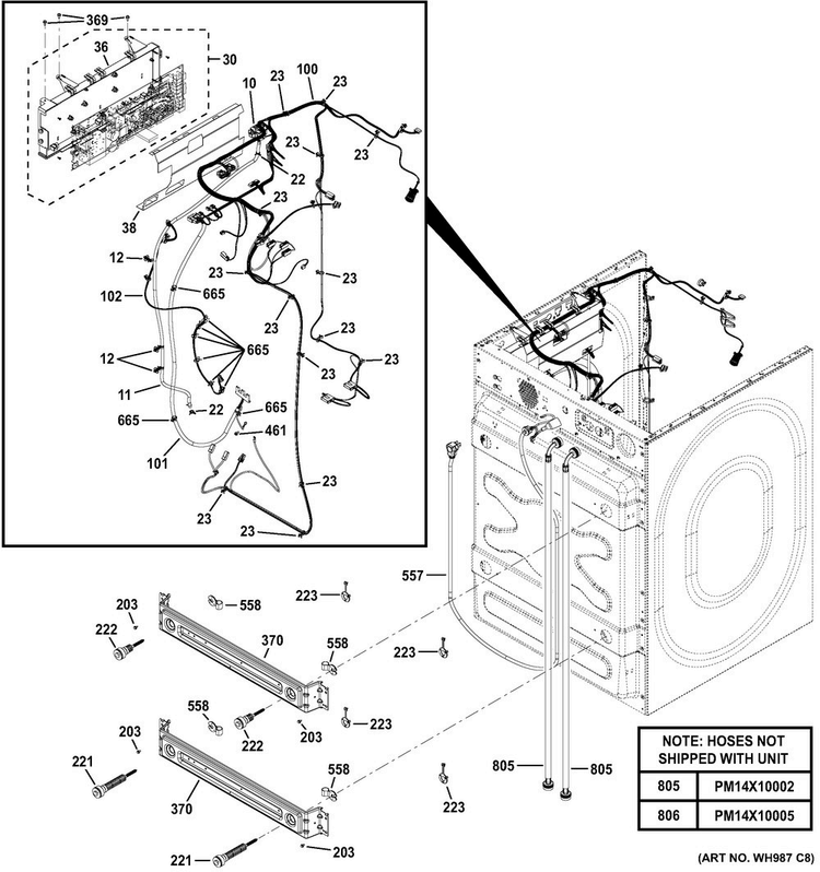Cabinet Diagram and Parts List for GFWR2700H2WW  General Electric Washer