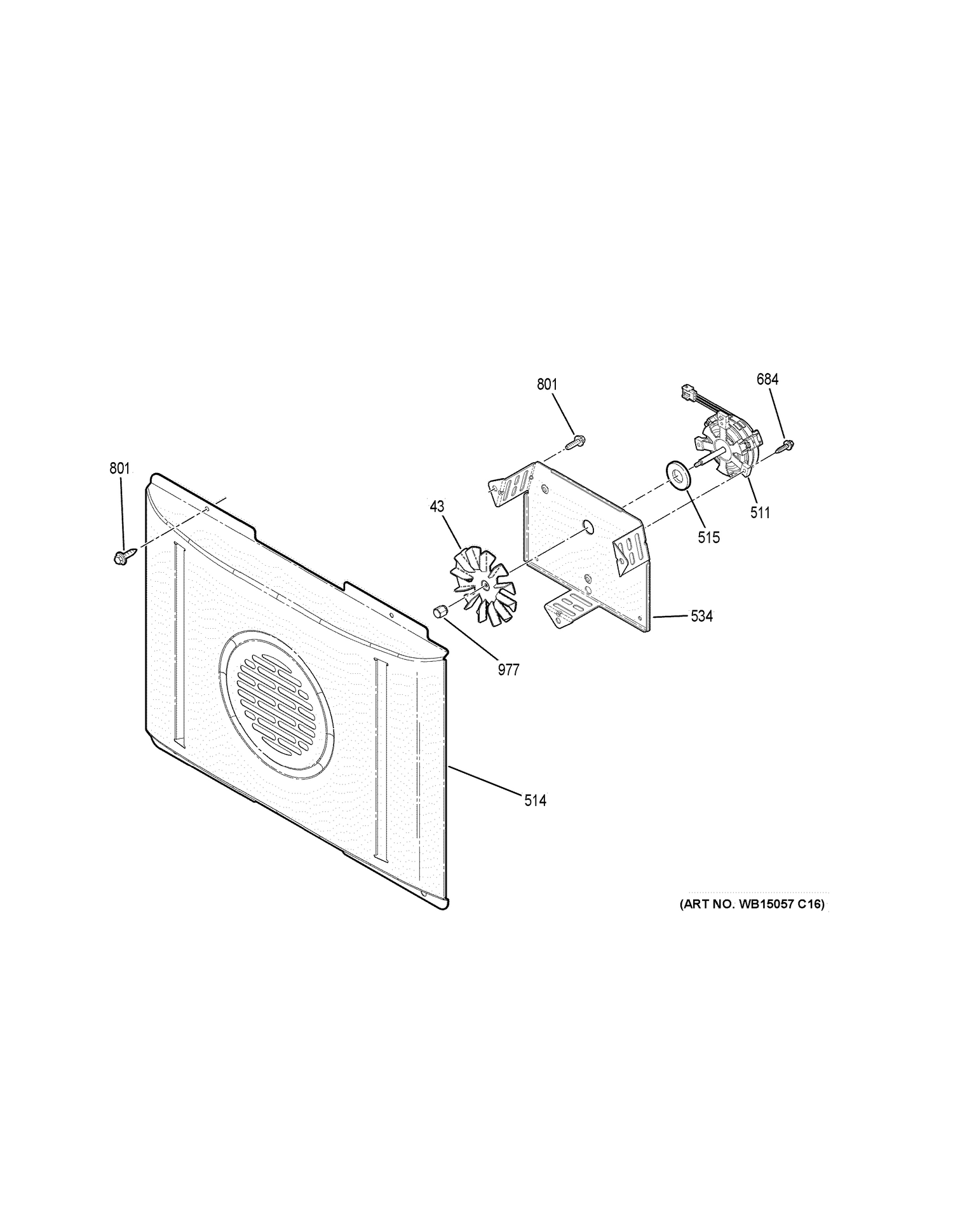 CONVECTION FAN Diagram and Parts List for JB700DJ4WW  General Electric Range