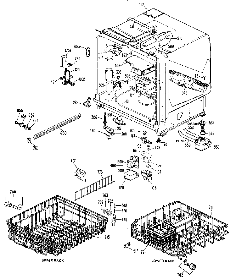 Tub Assembly Diagram and Parts List for GSD1000G03  General Electric Dishwasher