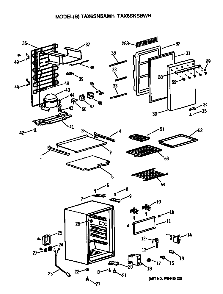 Refrigerator Diagram and Parts List for TAX6SNSBWH  General Electric Refrigerator