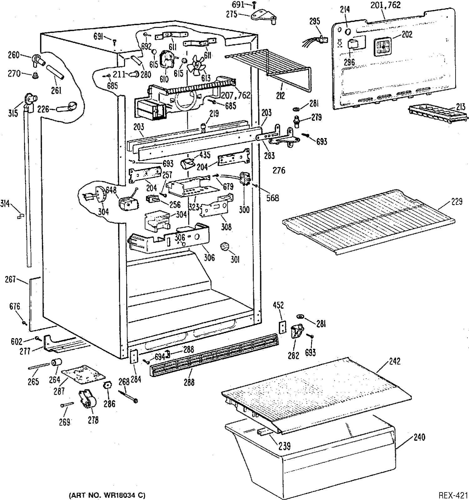CABINET Diagram and Parts List for TBC18SPBRAD  General Electric Refrigerator