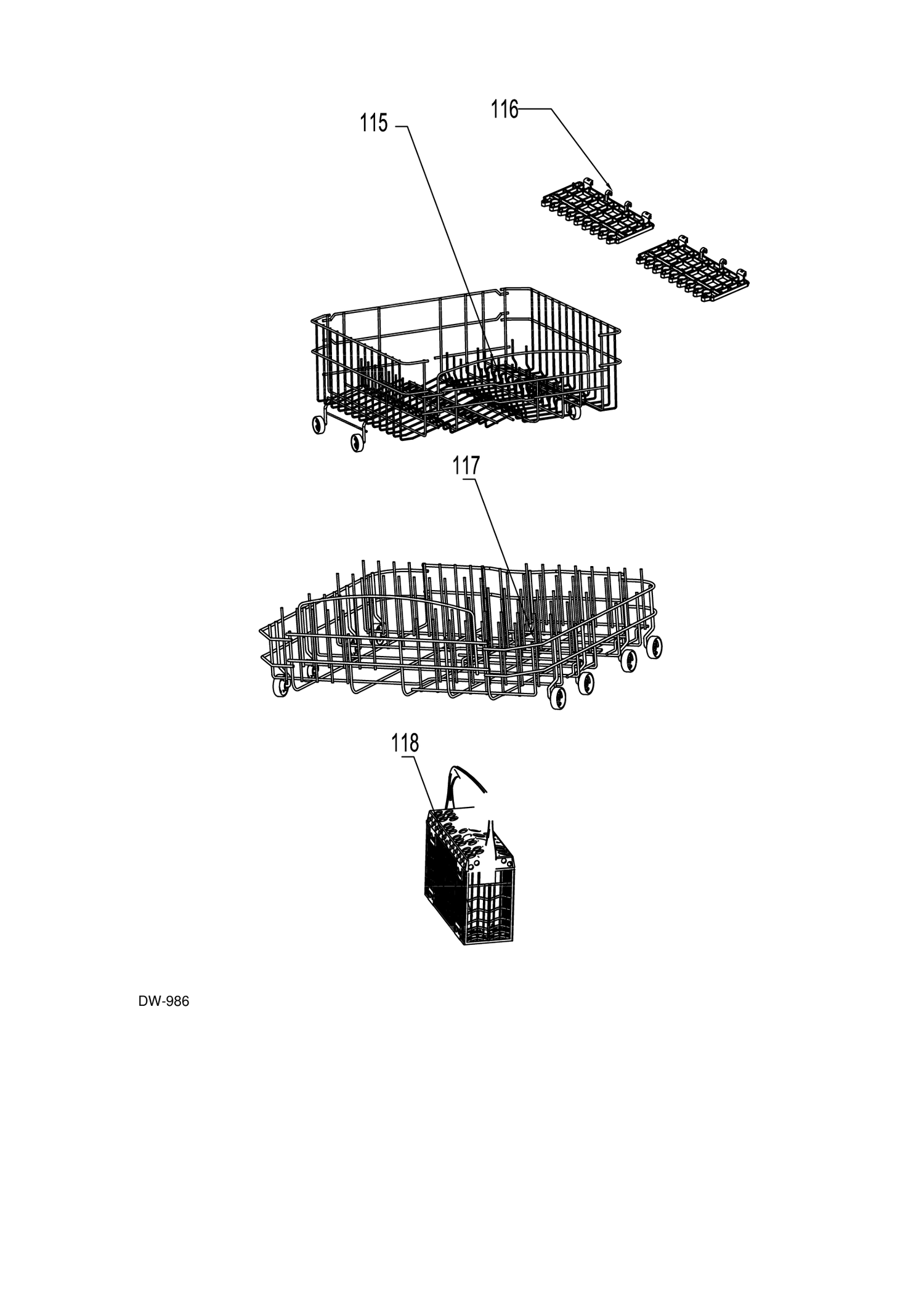 RACKS Diagram and Parts List for GDT596SSH0SS  General Electric Dishwasher
