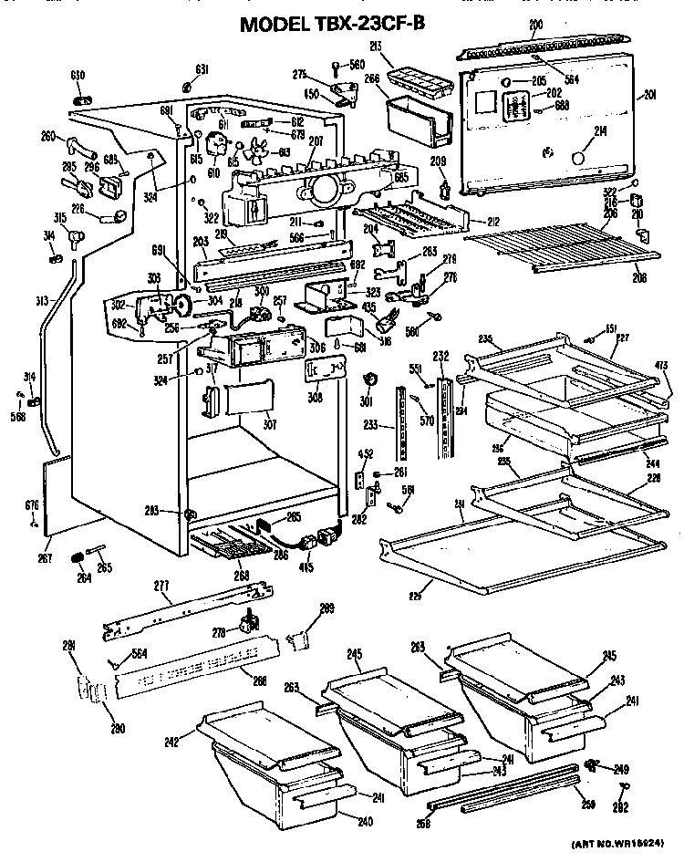 Cabinet Parts Diagram and Parts List for TBX23CFB  General Electric Refrigerator