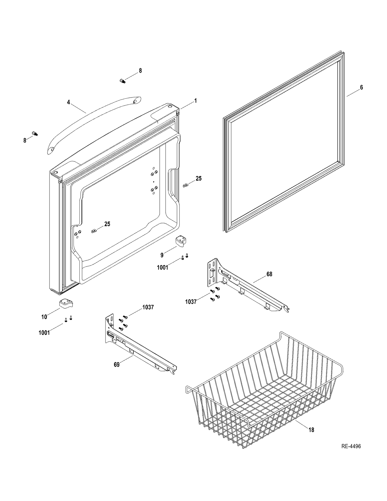 FZ DOOR Diagram and Parts List for GDRS0KBXERSS  General Electric Refrigerator