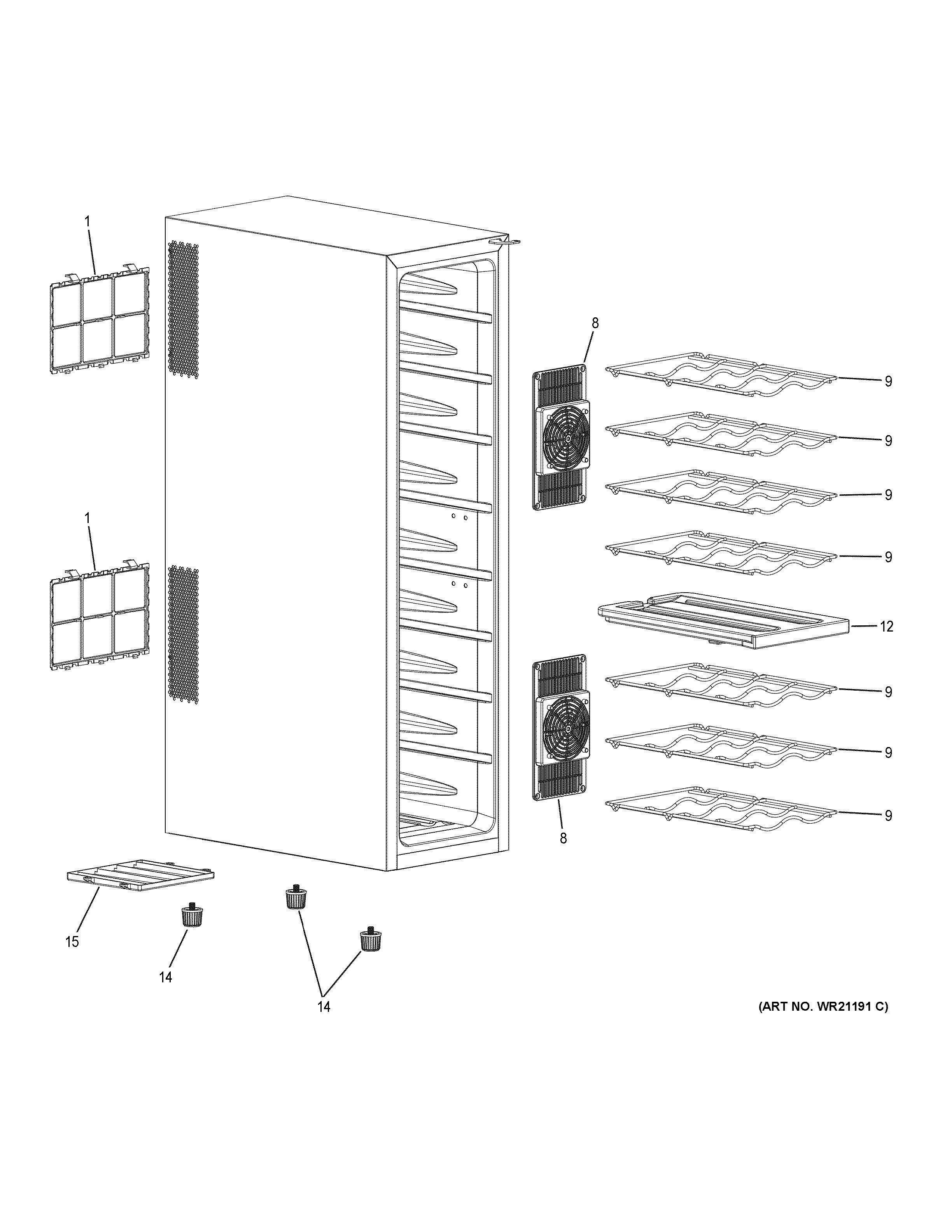 WINE CHILLER Diagram and Parts List for HVTEC18ABS  General Electric Wine and Beverage Cooler