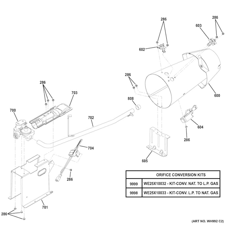Gas Valve & Burner Assembly Diagram and Parts List for GFDR270GH0WW  General Electric Dryer