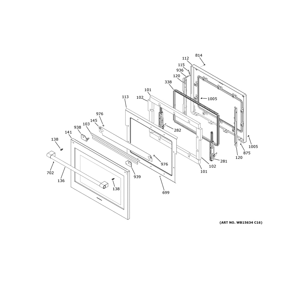 Lower Door Diagram and Parts List for ZTDX1DPSN4SS  General Electric Wall Oven