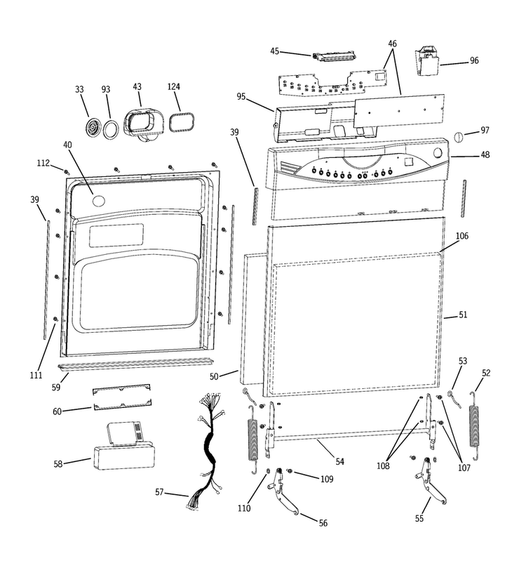 Escutcheon & Door Assembly Diagram and Parts List for GLDA690M00SS  General Electric Dishwasher