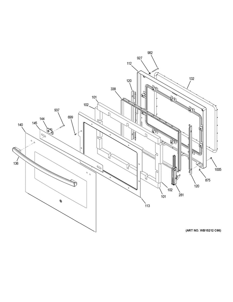 Door Diagram and Parts List for PCT7050DF6WW  General Electric Wall Oven