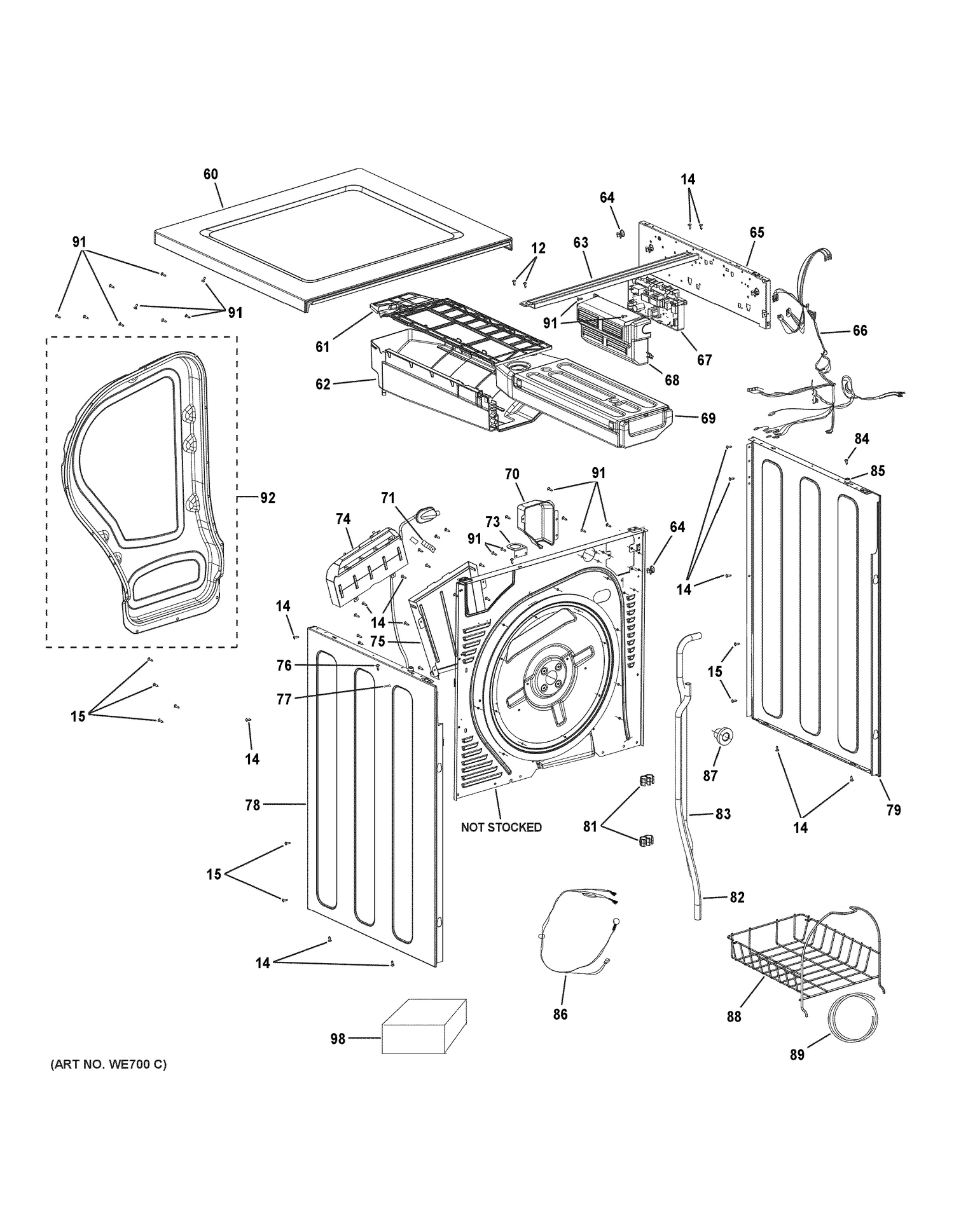 CABINET & TOP PANEL Diagram and Parts List for GFT14ESSL0WW  General Electric Dryer