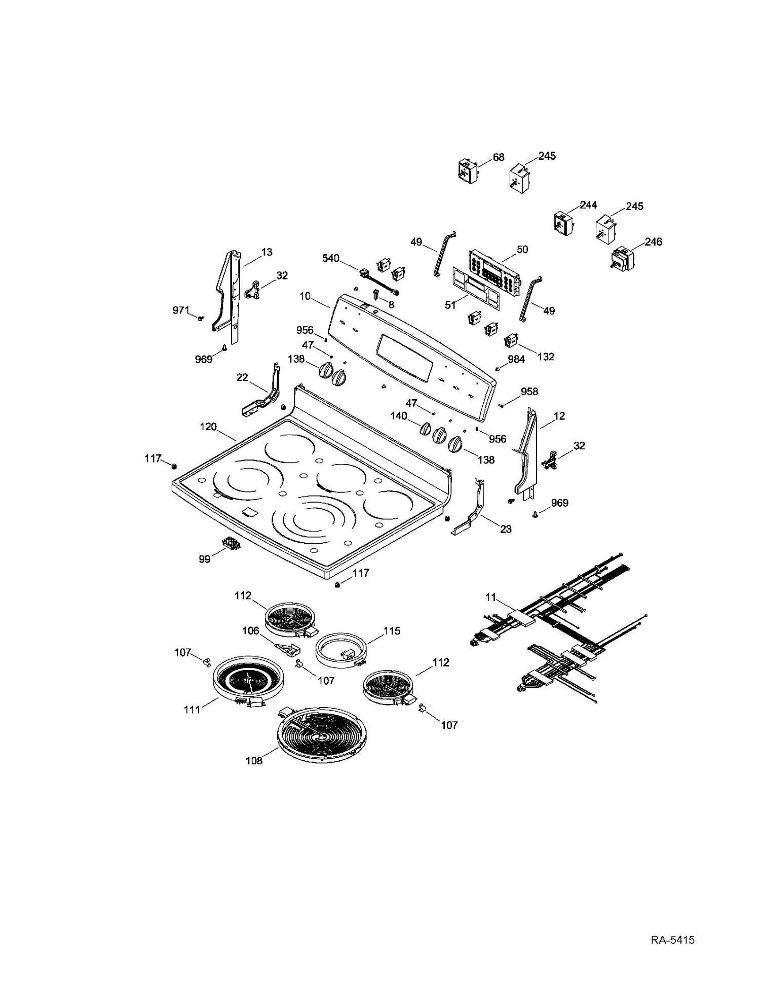 CONTROL PANEL & COOKTOP Diagram and Parts List for PCB900DR4WW  General Electric Range