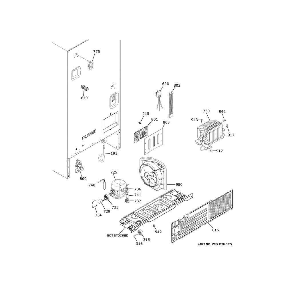 Machine Compartment Diagram and Parts List for GFE26JYMYFFS  General Electric Refrigerator